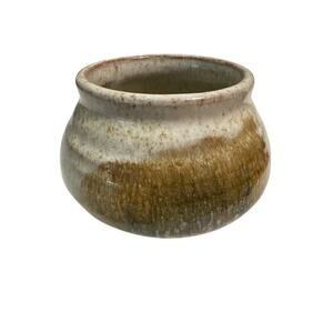 Sandstone Vase Jar Pottery glaze top Artist Signed Earthtones hand thrown 4"x3"